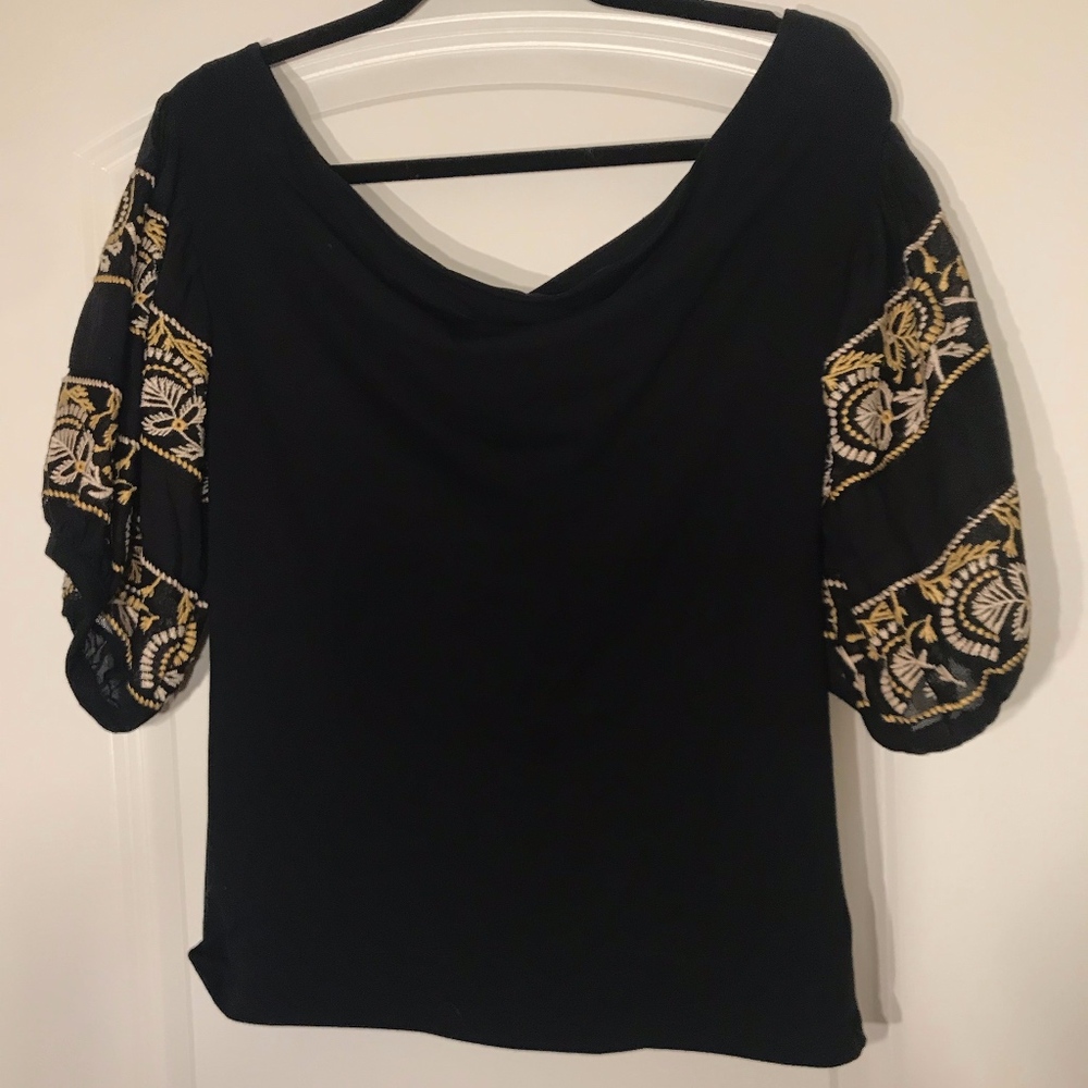 Free People Off-Should Embellished Sleeve Top